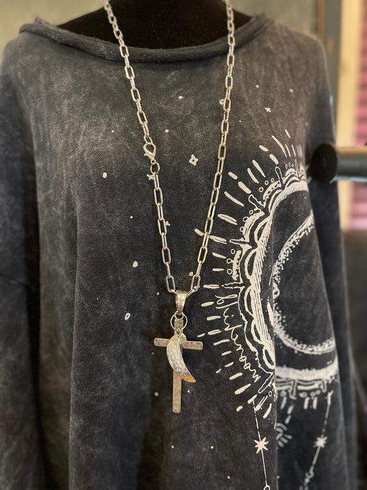 Cross & moon necklace