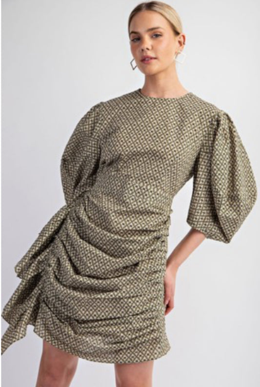 Checkered puff sleeve dress