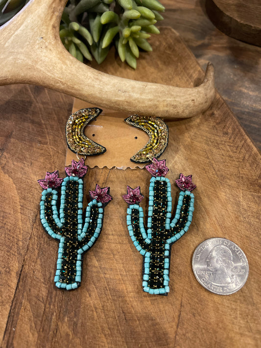Beaded cactus earrings