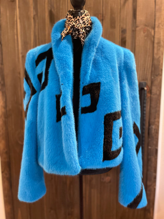 SALE- Blue faux fur cropped jacket