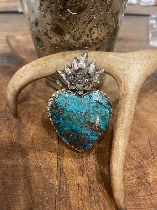 Large turquoise sacred heart ring