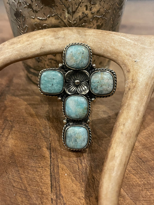 Tibetan turquoise cross ring