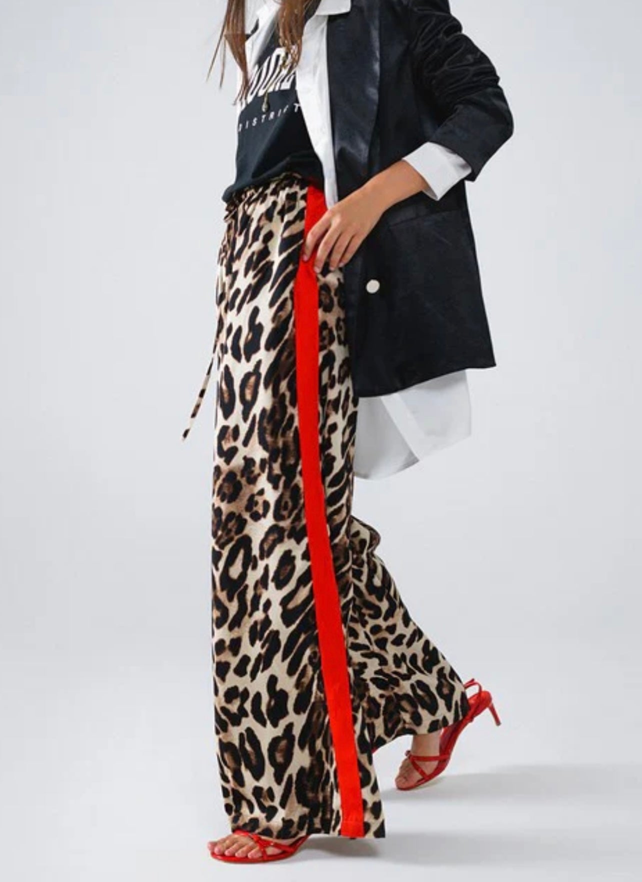 Leopard pants with red stripe