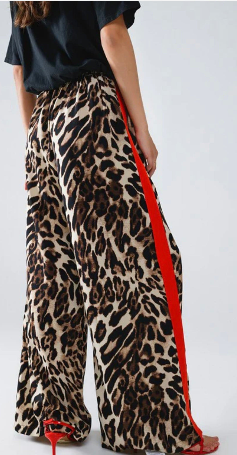 Leopard pants with red stripe