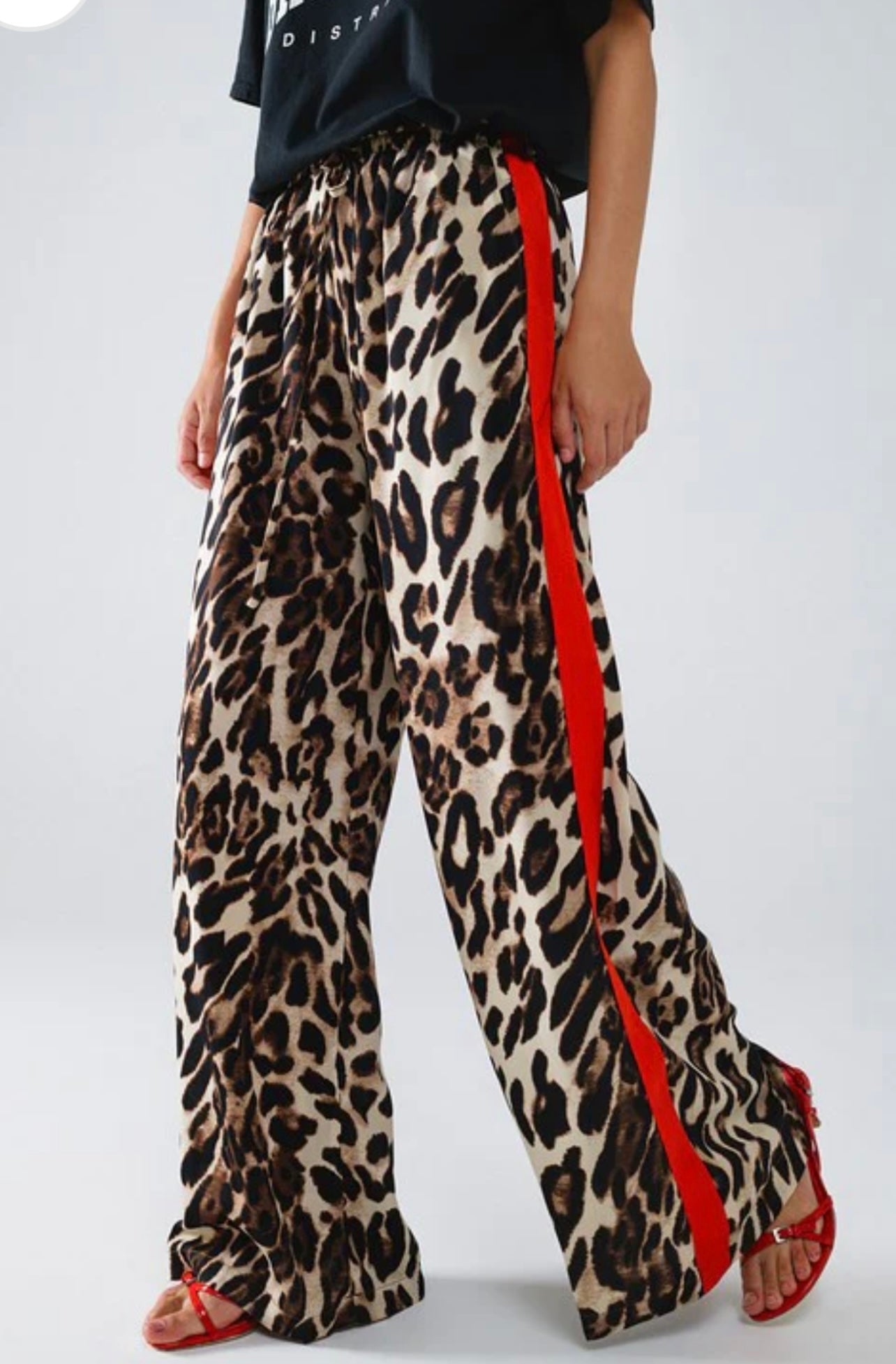 Leopard pants with red stripe