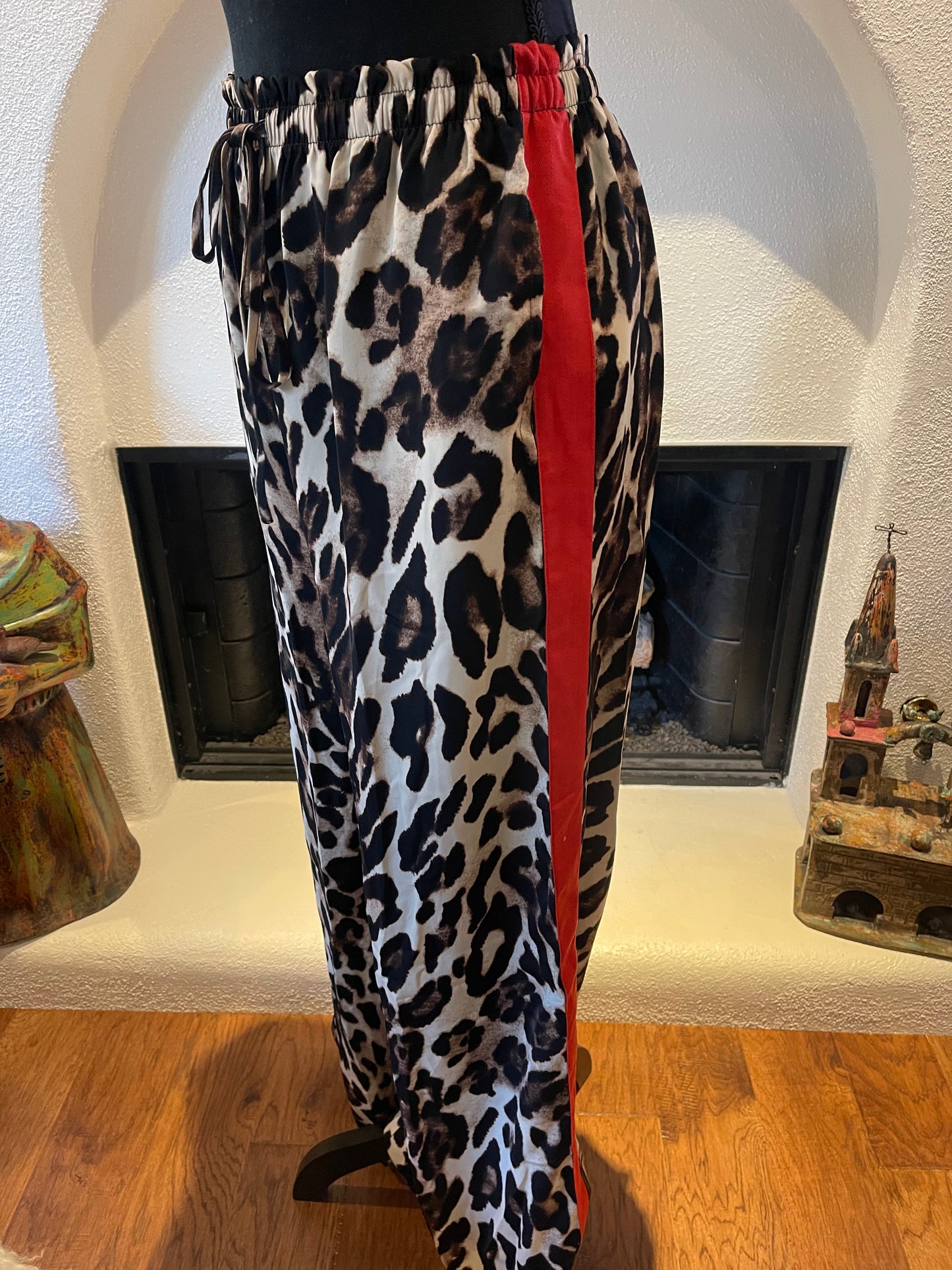 Leopard pants with red stripe