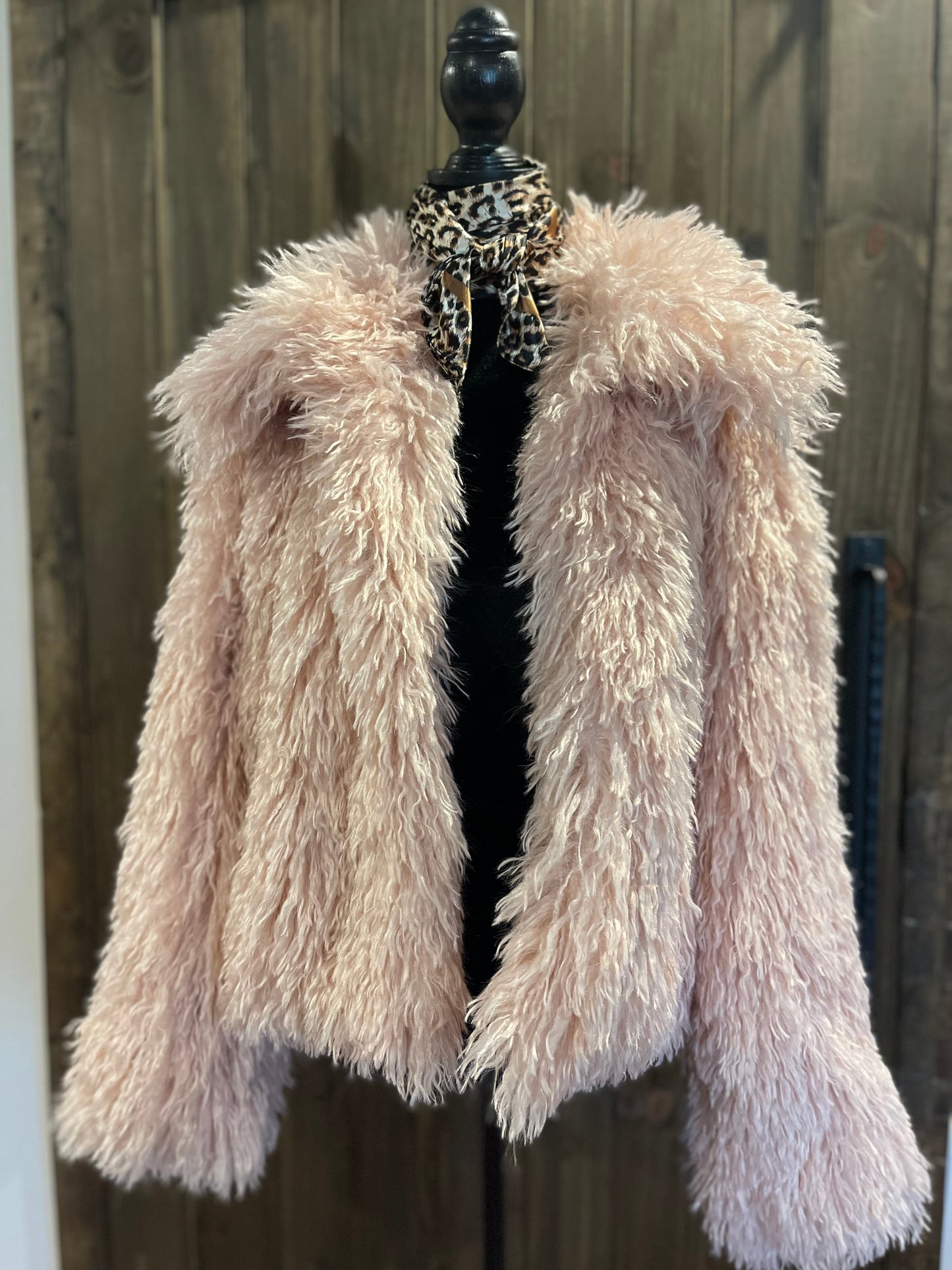 SALE was $178. Now $89. Blush vegan shearling jacket