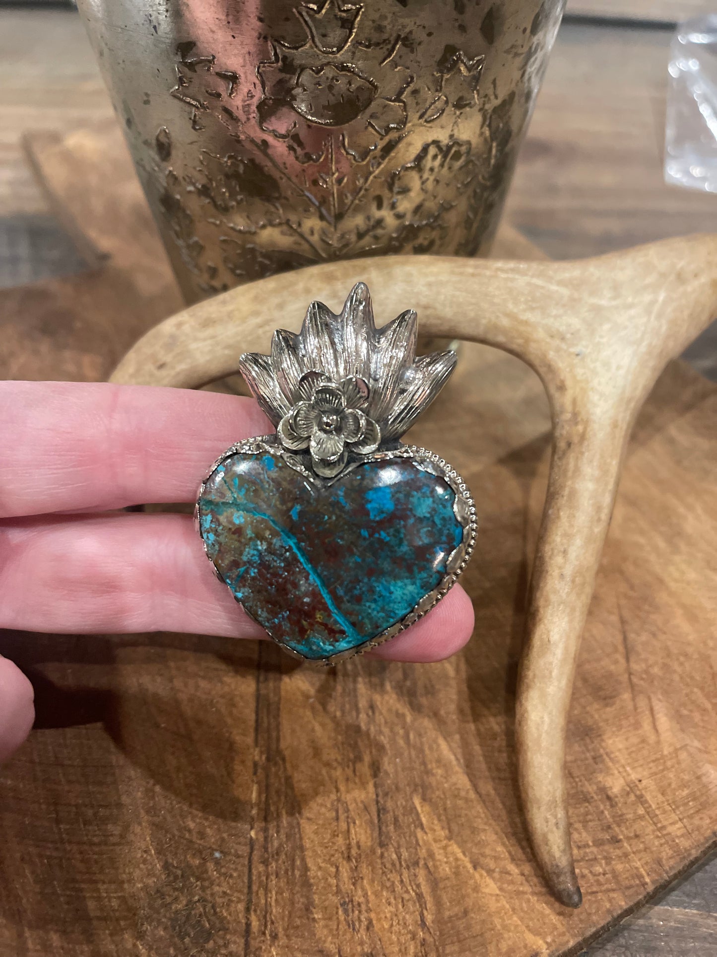 Blue sacred heart ring